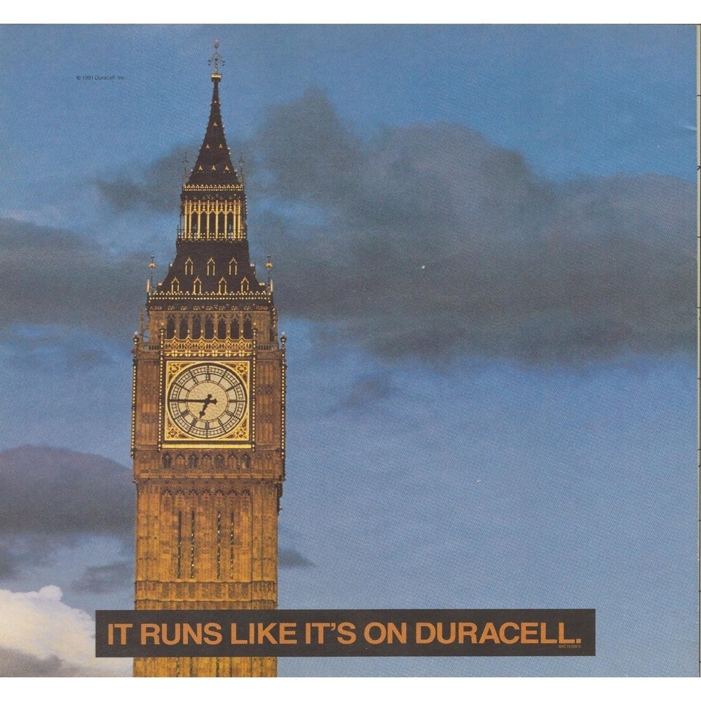 Vintage 1992 Duracell Print Ad Big Ben London England Battery Advertising